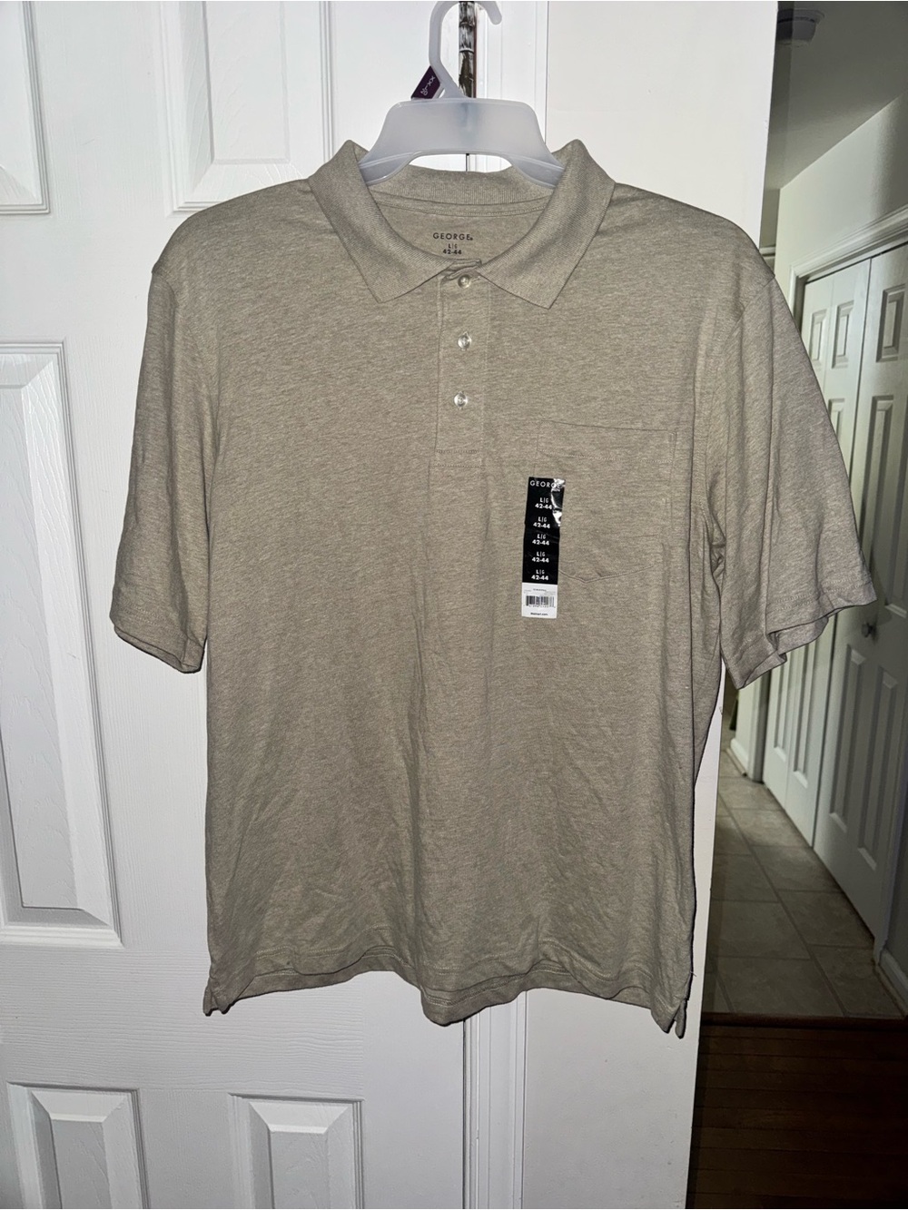 George Men's Large Polo Shirt NWT Tan Khaki Short Sleeve Cotton Blend L 42-44